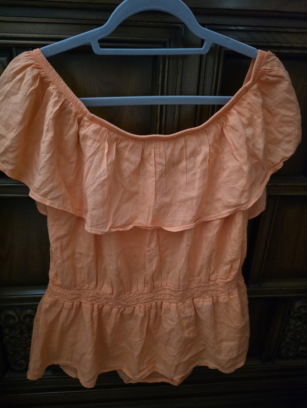 2x Ruffled Orange Off The Shoulder Top.